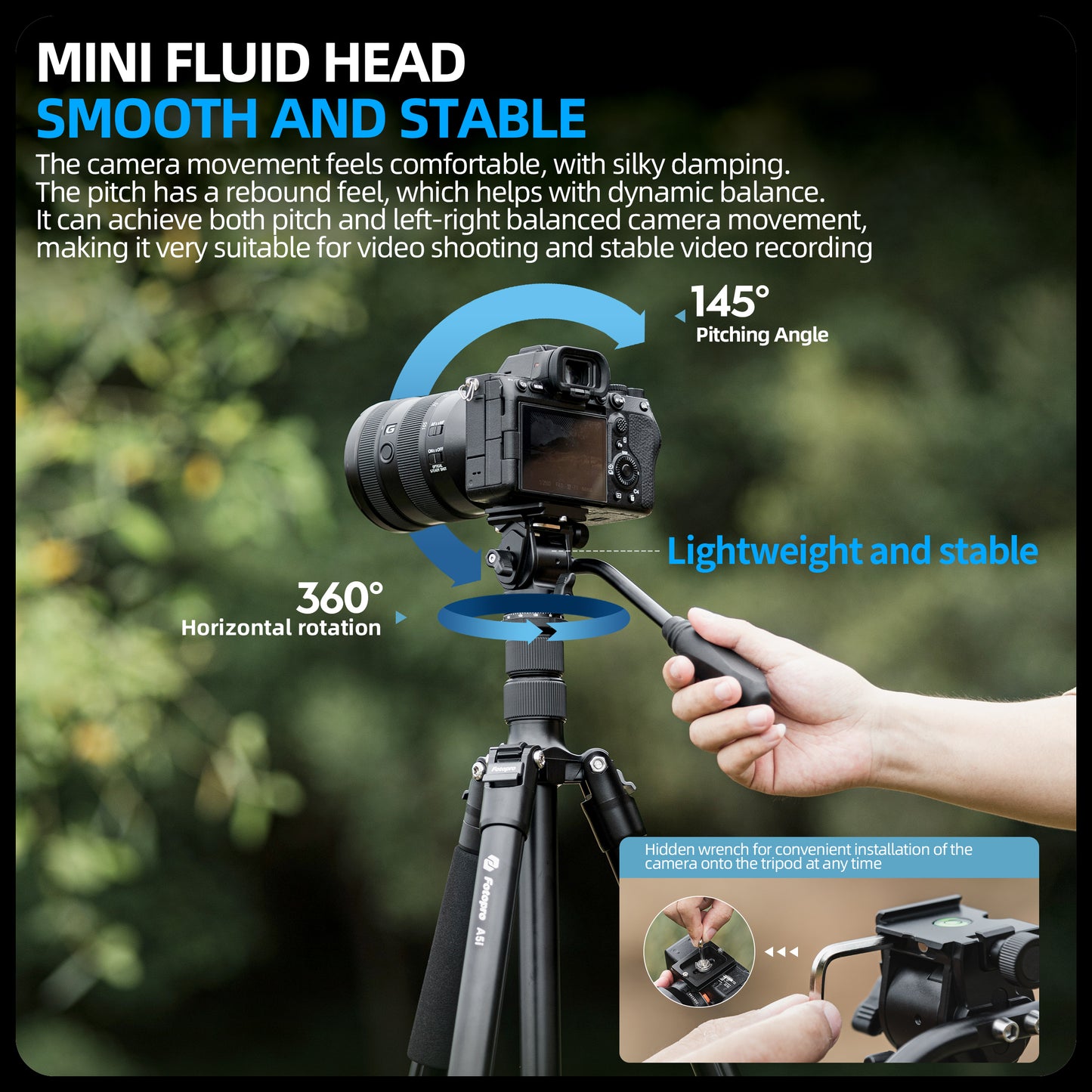 80" Compact Travel Tripod/Monopod, Fluid Head. A5I Video