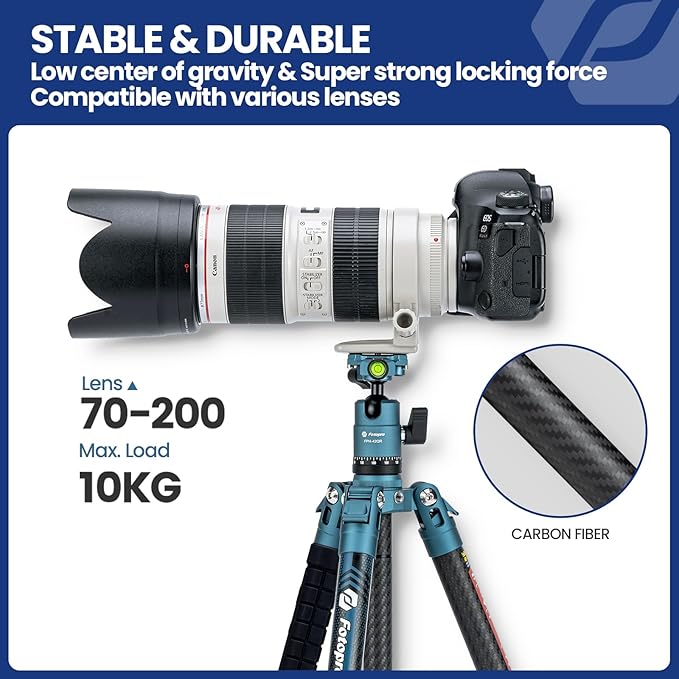 163cm Carbon Fiber Tripod & Monopod, 360° Ball Head, 12kg Load, for DSLR, X - Aircross 3, Blue - Fotopro AMZ