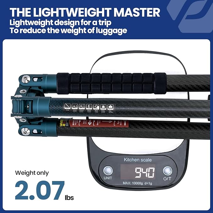 163cm Carbon Fiber Tripod & Monopod, 360° Ball Head, 12kg Load, for DSLR, X - Aircross 3, Blue - Fotopro AMZ