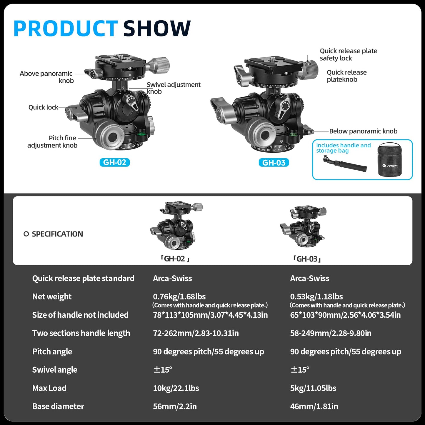 3 - Way Geared head. GH - 02 - Fotopro