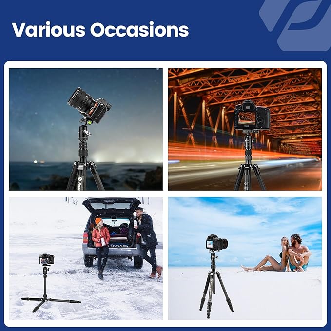 59" Carbon Fiber Tripod – Lightweight, Detachable Monopod, Ball Head, 8KG Load, Carry Bag - Fotopro AMZ