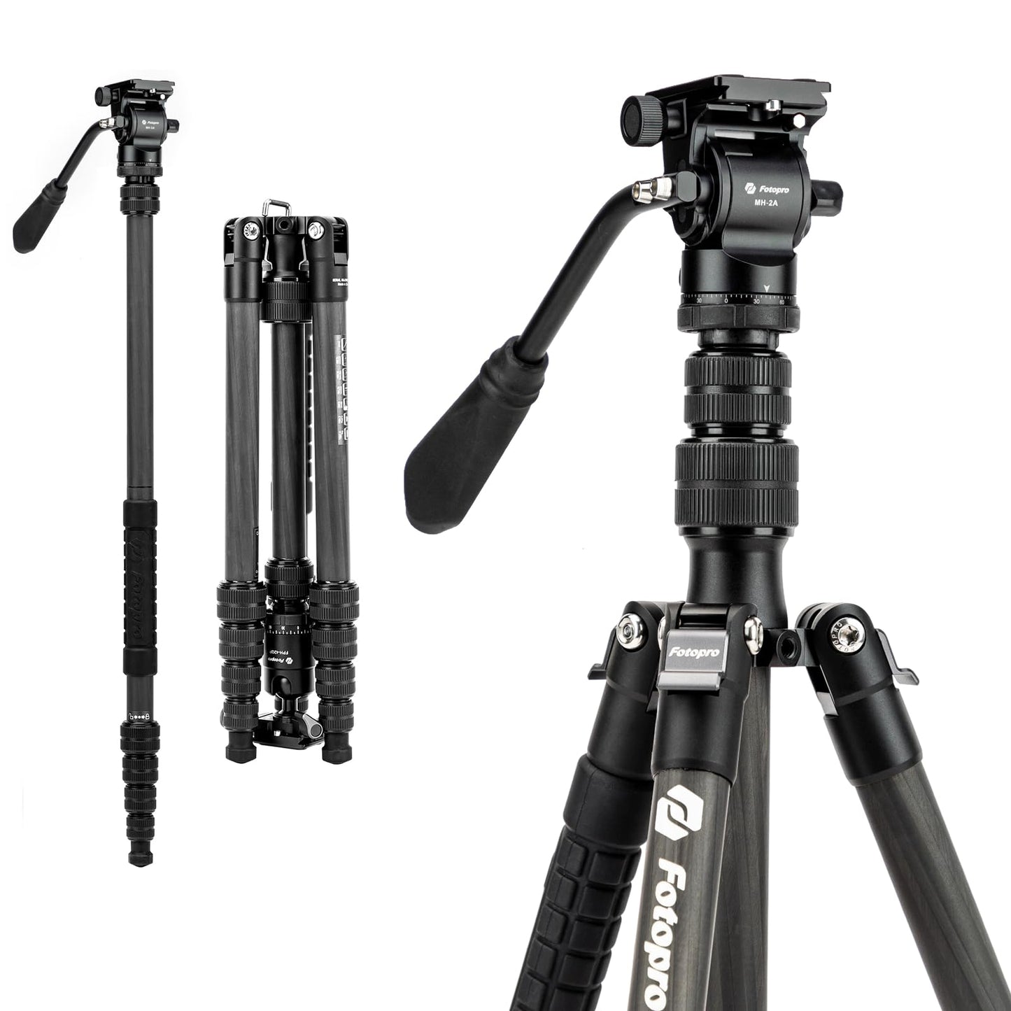 59" Carbon Fiber Video Tripod, With Monopod. X - Go Carbon Video - Fotopro