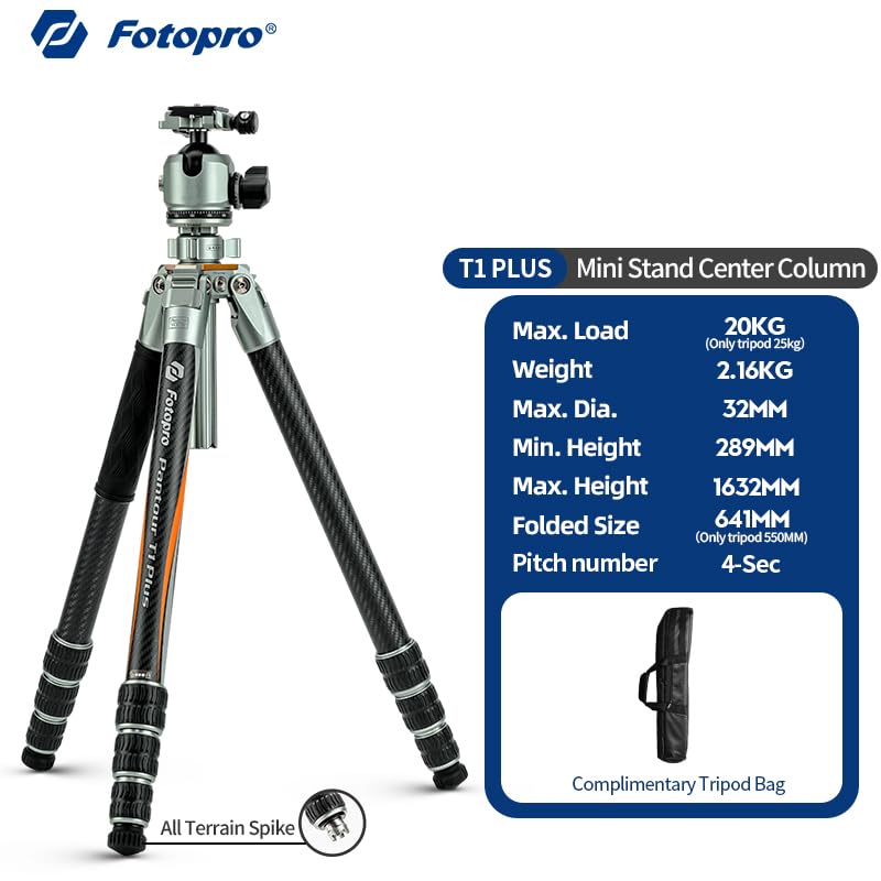 65'' Professional Travel High - End Tripod, Carbon Fiber, with T - Stand. T1 Plus - Fotopro AMZ