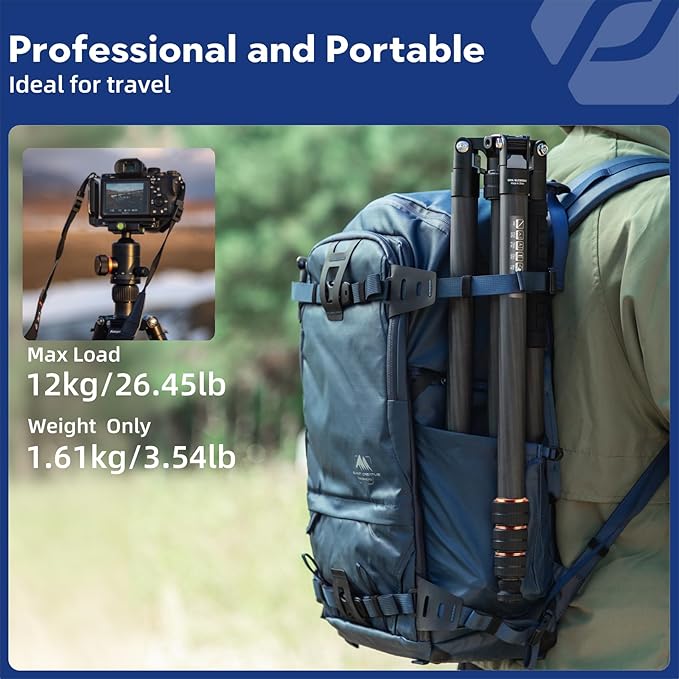 68" Carbon Fiber Tripod – High Durability, Ball Head, Detachable Monopod, 20KG Load, Quick Release Plate, Carry Bag - Fotopro AMZ
