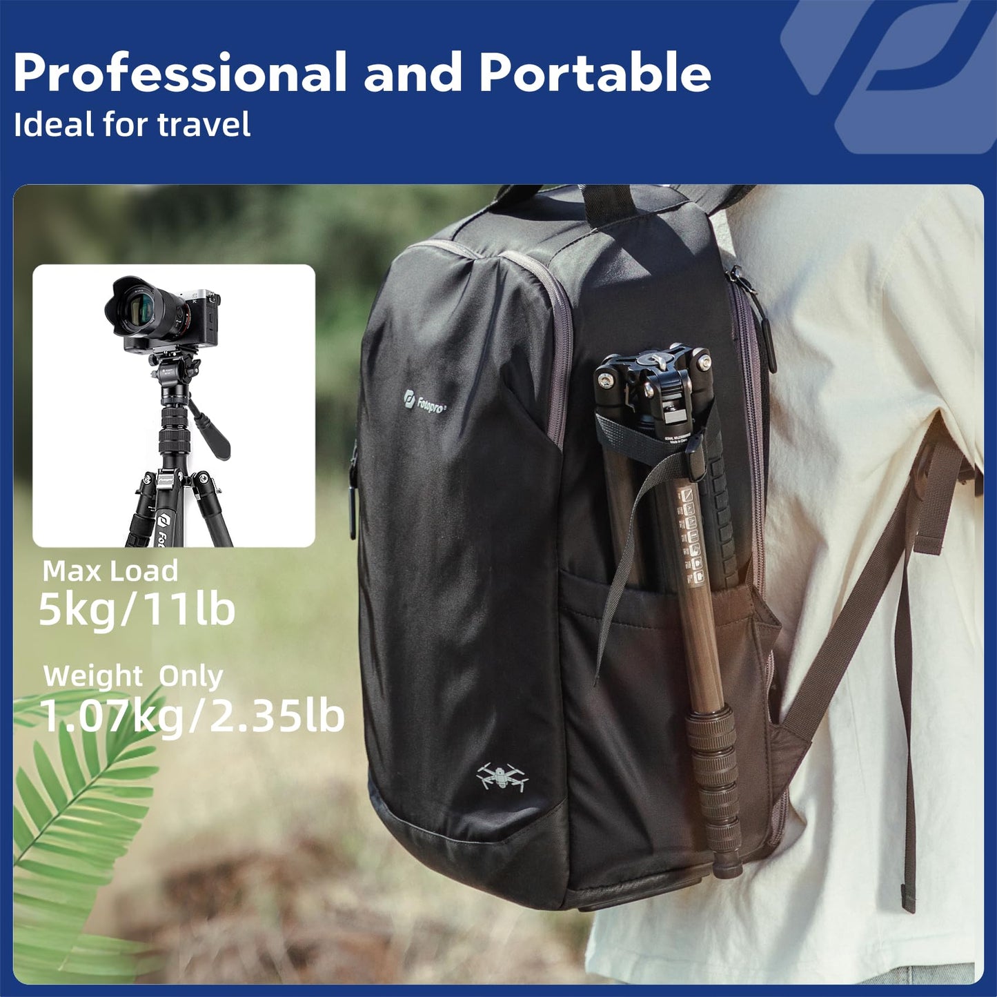 59" Carbon Fiber Video Tripod, With Monopod. X-Go Carbon Video