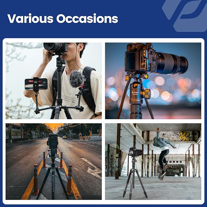 73" Carbon Fiber Tripod – Ball Head, Detachable Monopod, 22lbs Load, Quick Release Plate, Camera Bag - Fotopro AMZ