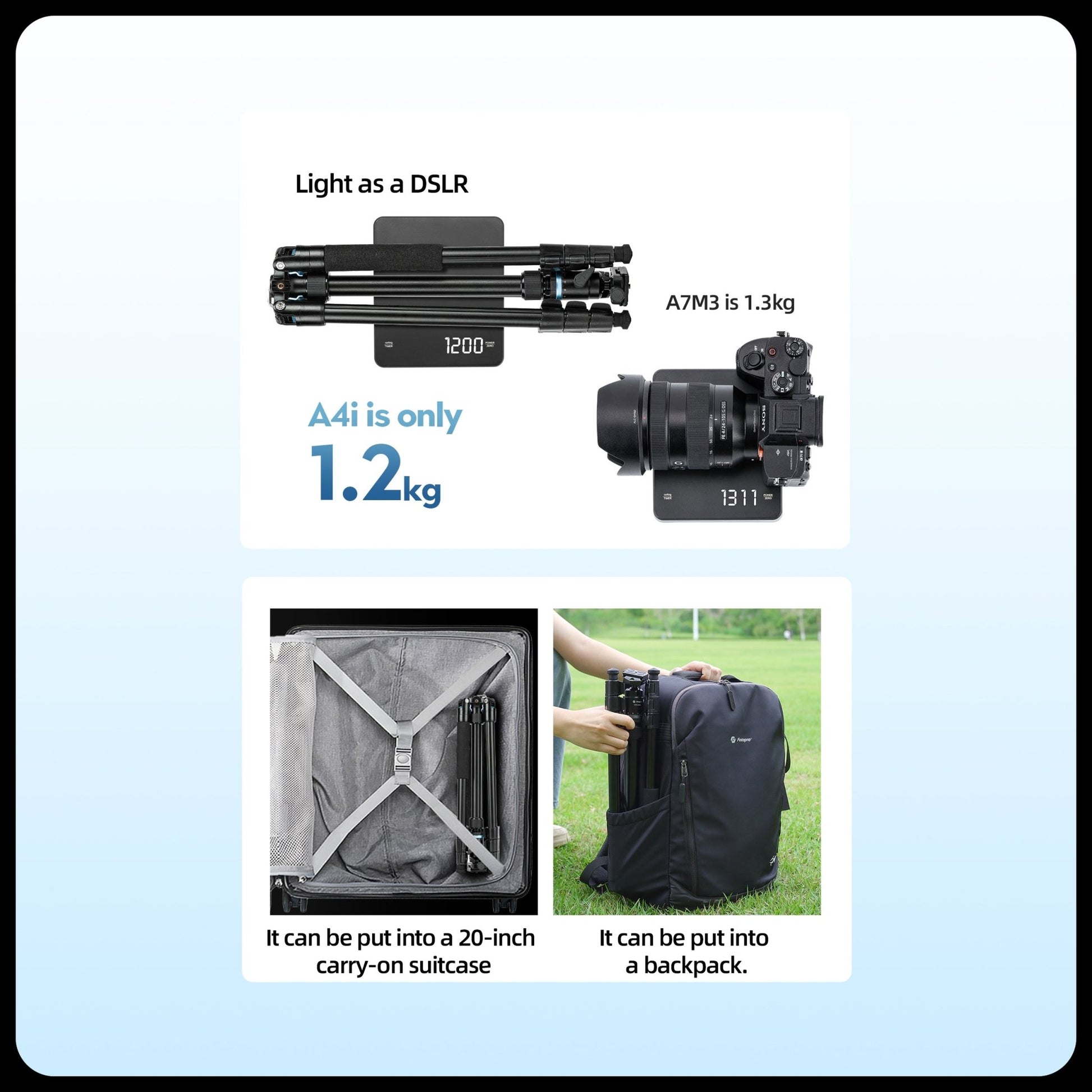 73" Compact Travel Tripod/Monopod, Ball Head. A4I - Fotopro