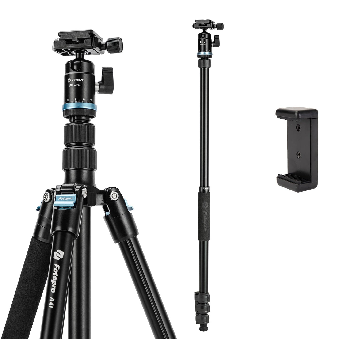 73" Compact Travel Tripod/Monopod, Ball Head. A4I - Fotopro