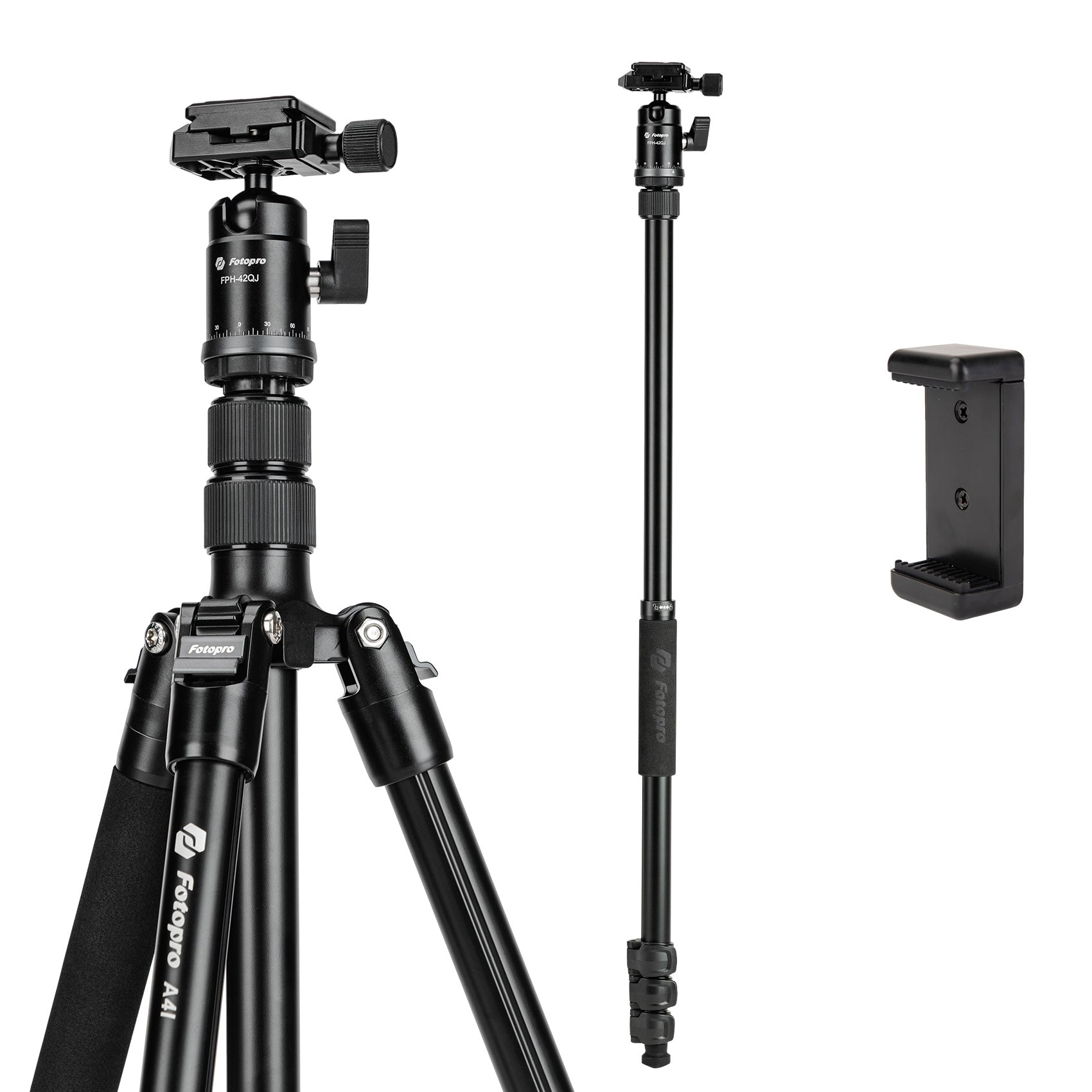 73" Compact Travel Tripod/Monopod, Ball Head. A4I - Fotopro