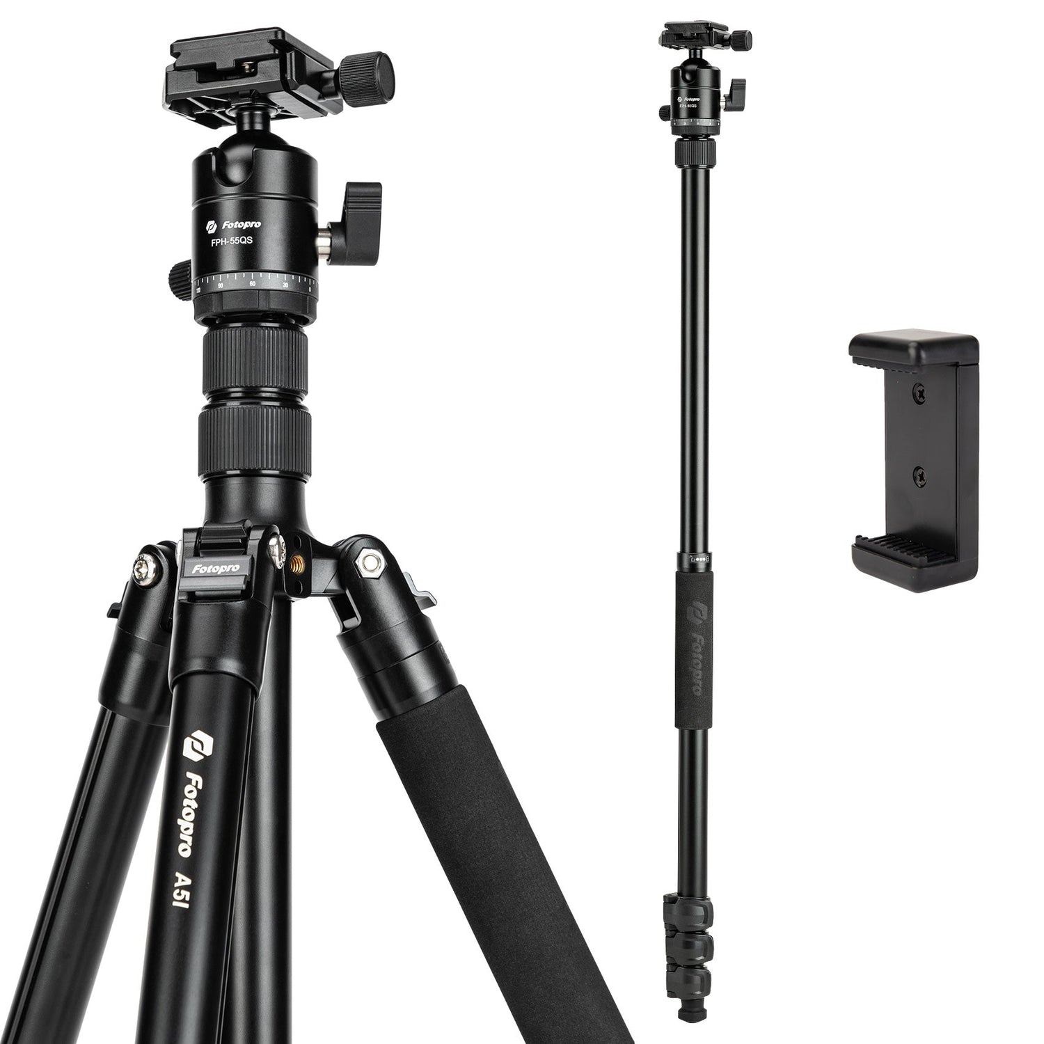 80" Compact Travel Tripod/Monopod, Ball Head. A5I - Fotopro