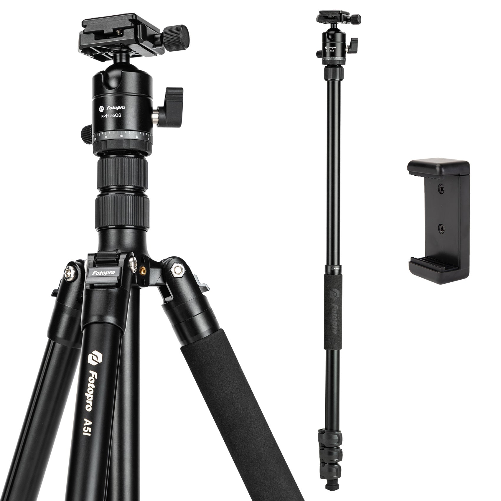 80" Compact Travel Tripod/Monopod, Ball Head. A5I - Fotopro