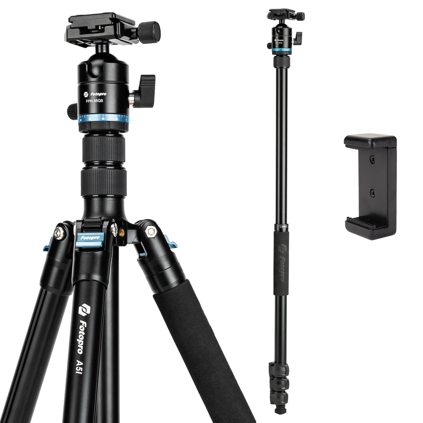 80" Compact Travel Tripod/Monopod, Ball Head. A5I - Fotopro