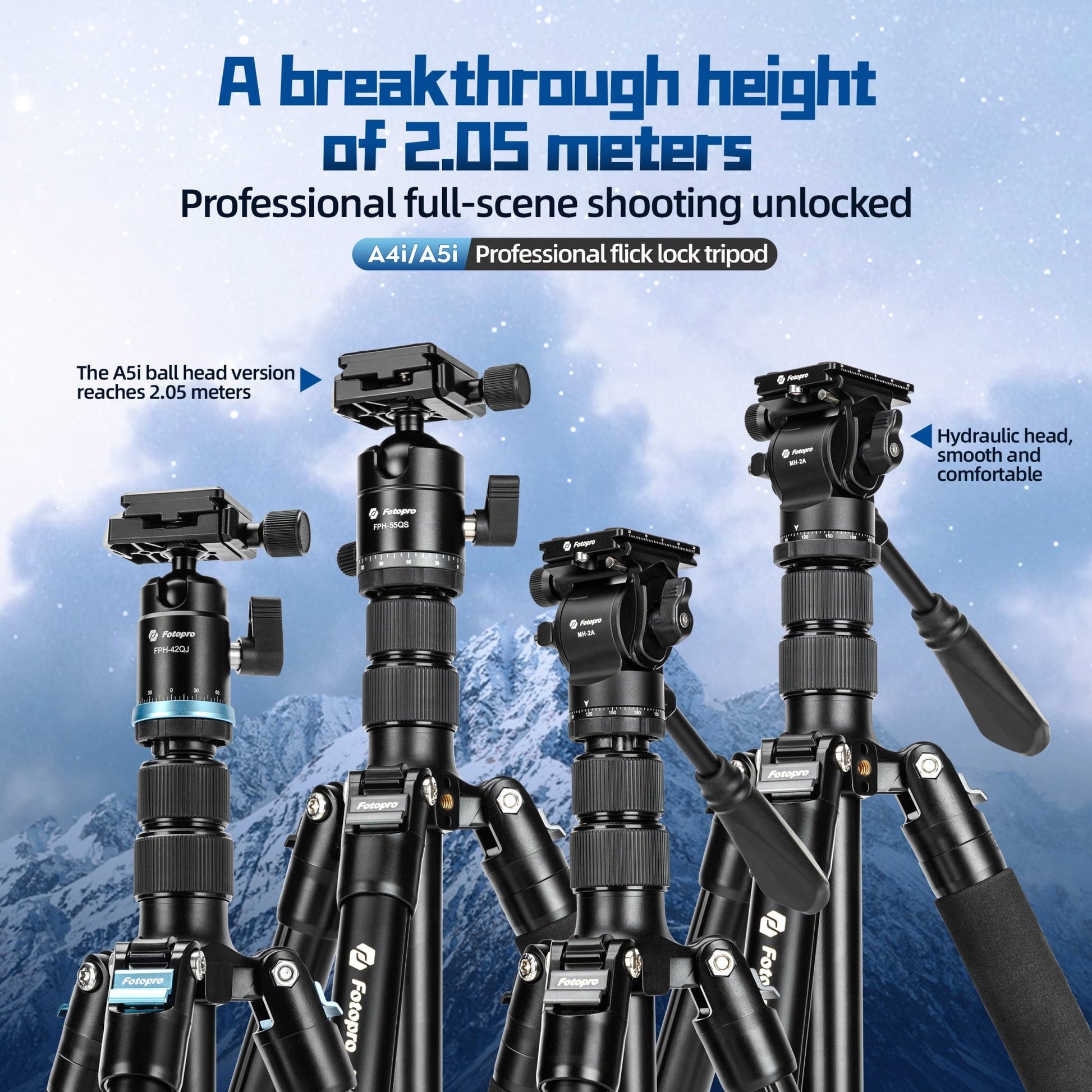 80" Compact Travel Tripod/Monopod, Fluid Head. A5I Video - Fotopro