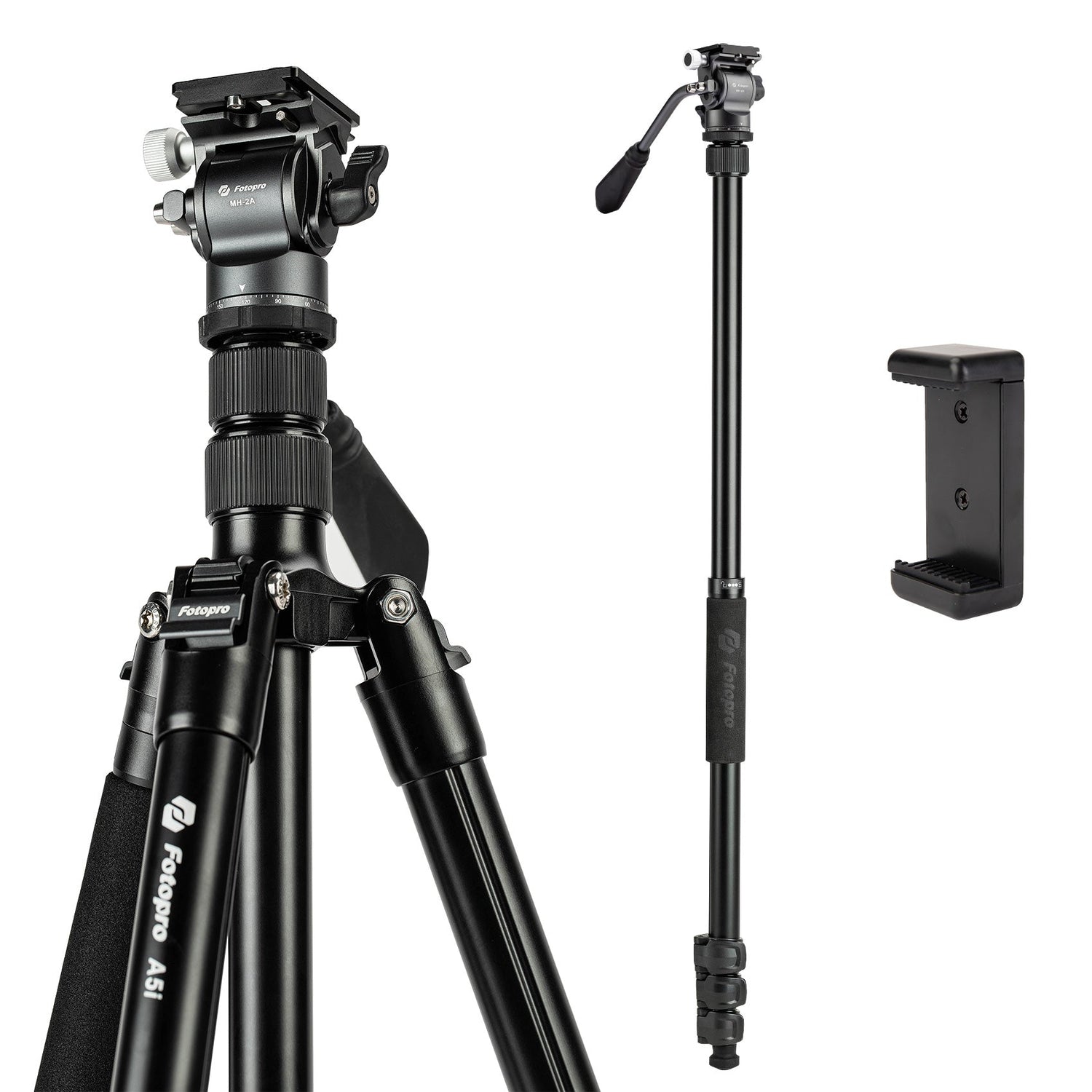 80" Compact Travel Tripod/Monopod, Fluid Head. A5I Video - Fotopro