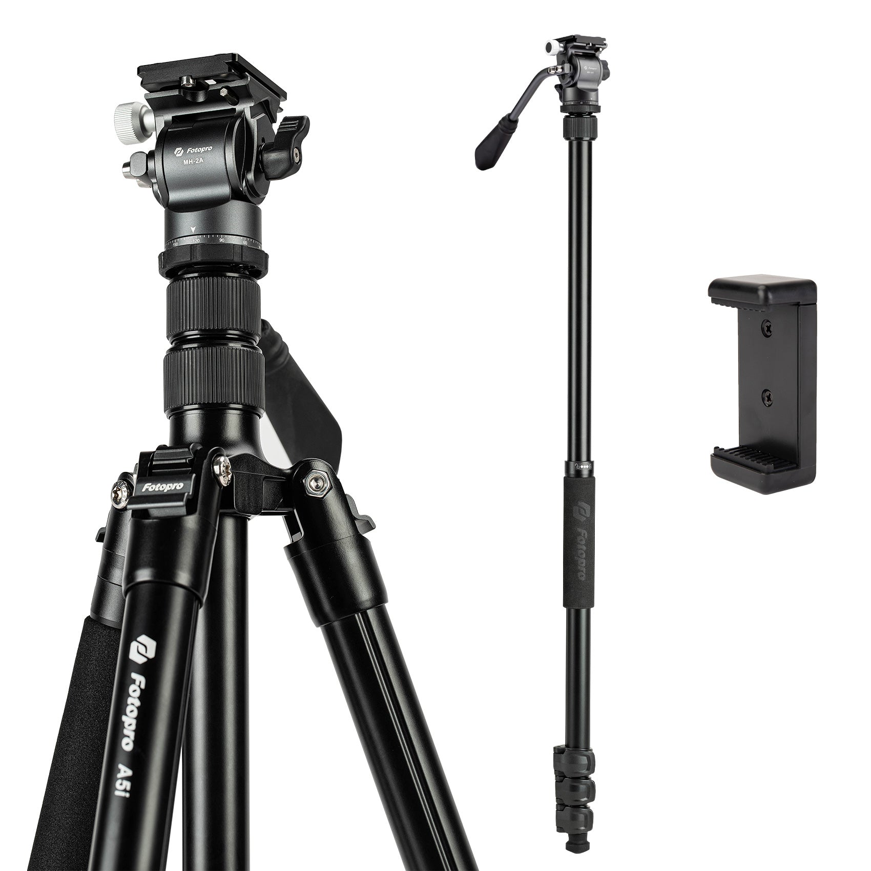 80" Compact Travel Tripod/Monopod, Fluid Head. A5I Video - Fotopro