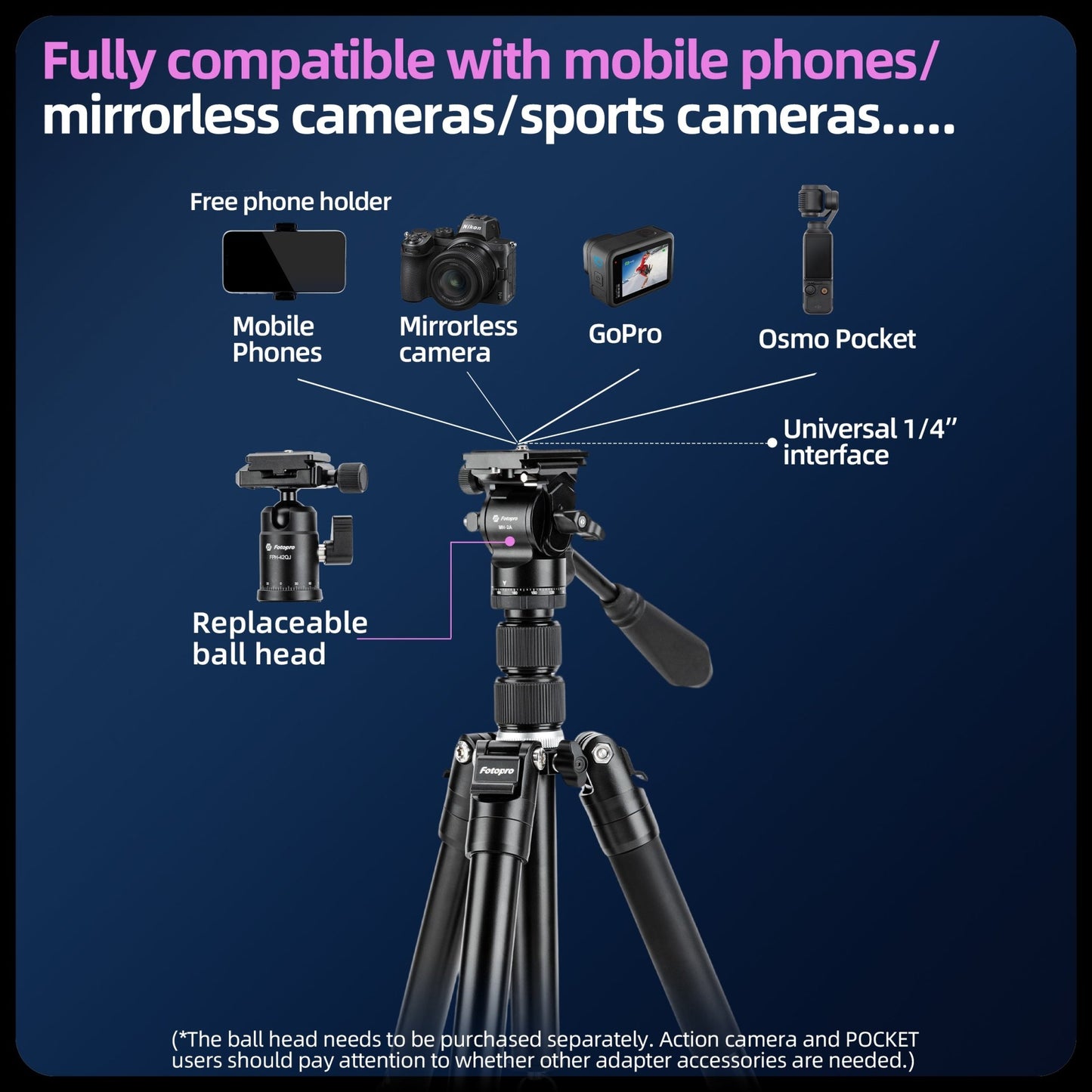 Detachable Tripod, Fluid Head - FY830 - Fotopro