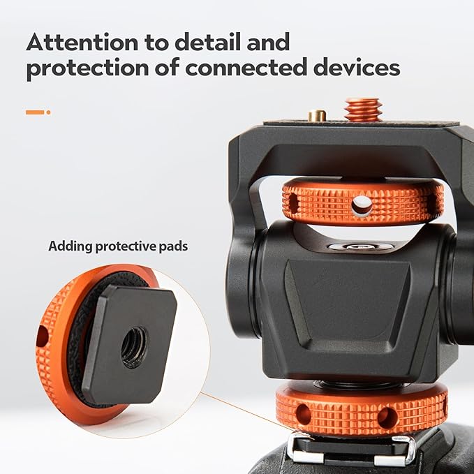 Field Monitor Mount with Cold Shoe – Adjustable 180° Tilt, 360° Swivel for 5/7" Video Monitor (Orange) - Fotopro AMZ