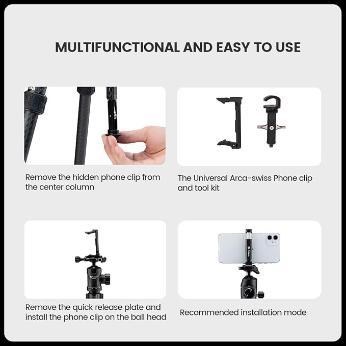 Fotopro 60" Carbon Fiber Tripod, Compact Travel Tripod with Ball Head & Quick Release Plate, Detachable Monopod, Max Load 17.63lbs - Fotopro AMZ