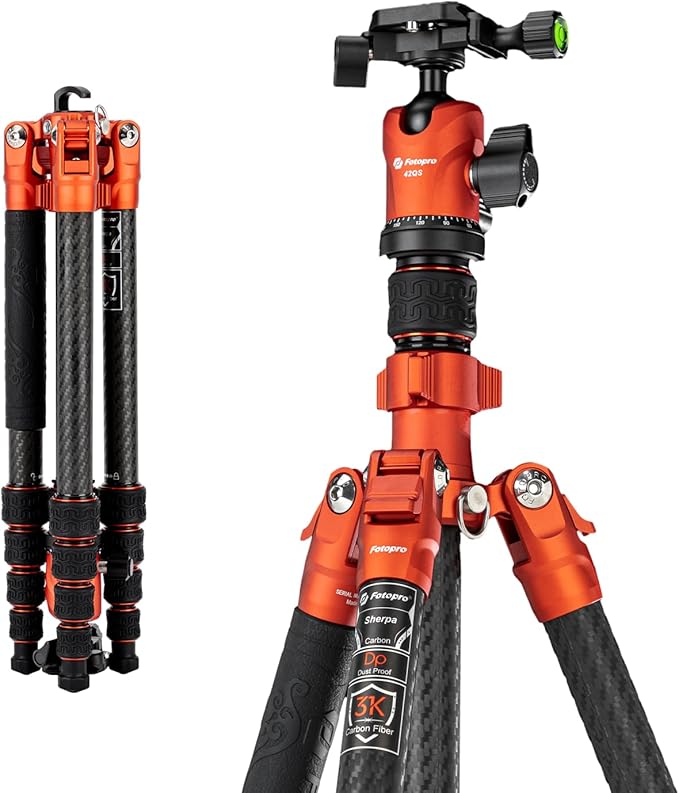 Fotopro 60" Carbon Fiber Tripod, Compact Travel Tripod with Ball Head & Quick Release Plate, Detachable Monopod, Max Load 17.63lbs - Fotopro AMZ