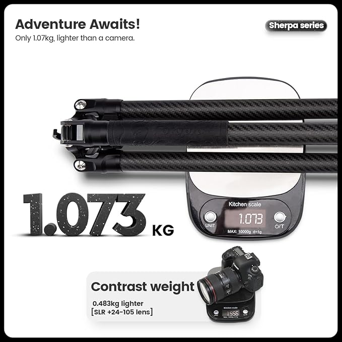 Fotopro 60" Carbon Fiber Tripod, Lightweight Travel Tripod with Ball Head, Detachable Monopod, Quick Release Plate, Max Load 17.6lbs - Fotopro AMZ