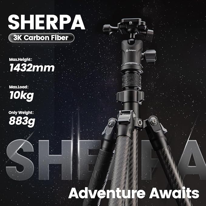 Fotopro 60" Carbon Fiber Tripod, Lightweight Travel Tripod with Ball Head, Detachable Monopod, Quick Release Plate, Max Load 17.6lbs - Fotopro AMZ