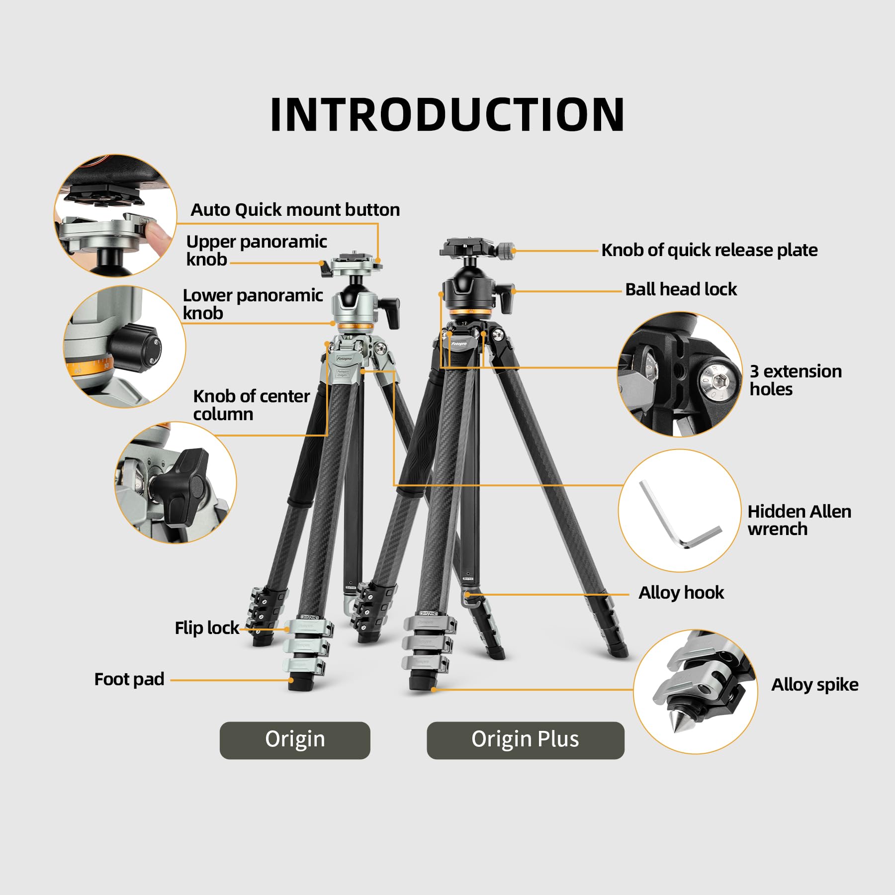 (搜索不到)Fotopro 60'' Professional Heavy Duty Tripod , Profile Legs - Origin (Golden) - Fotopro AMZ
