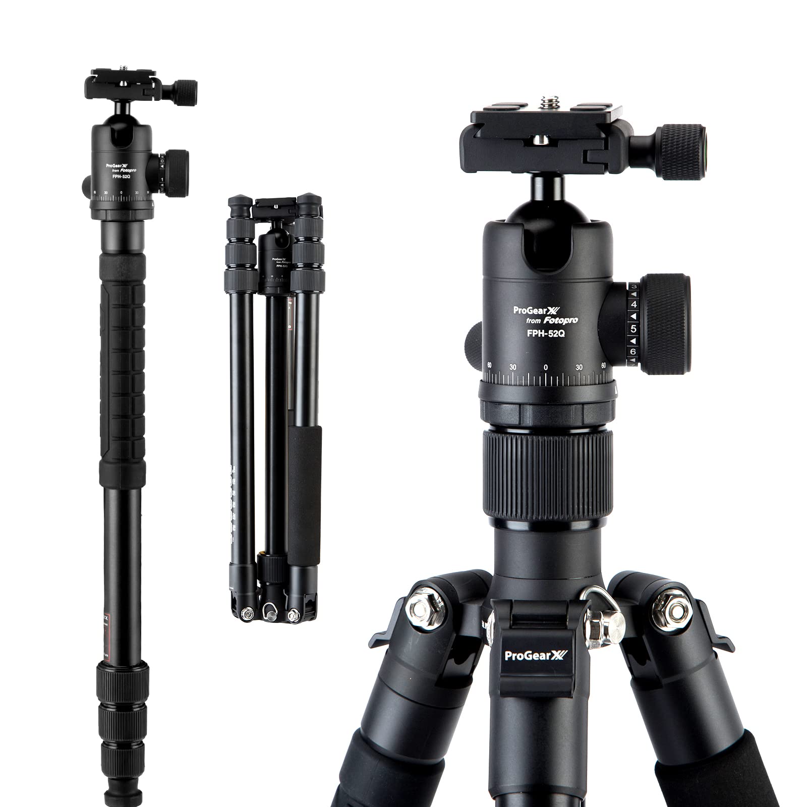 Fotopro 62" Aluminum Tripod, Ball Head - X - Go Chameleon(Grey) - Fotopro AMZ