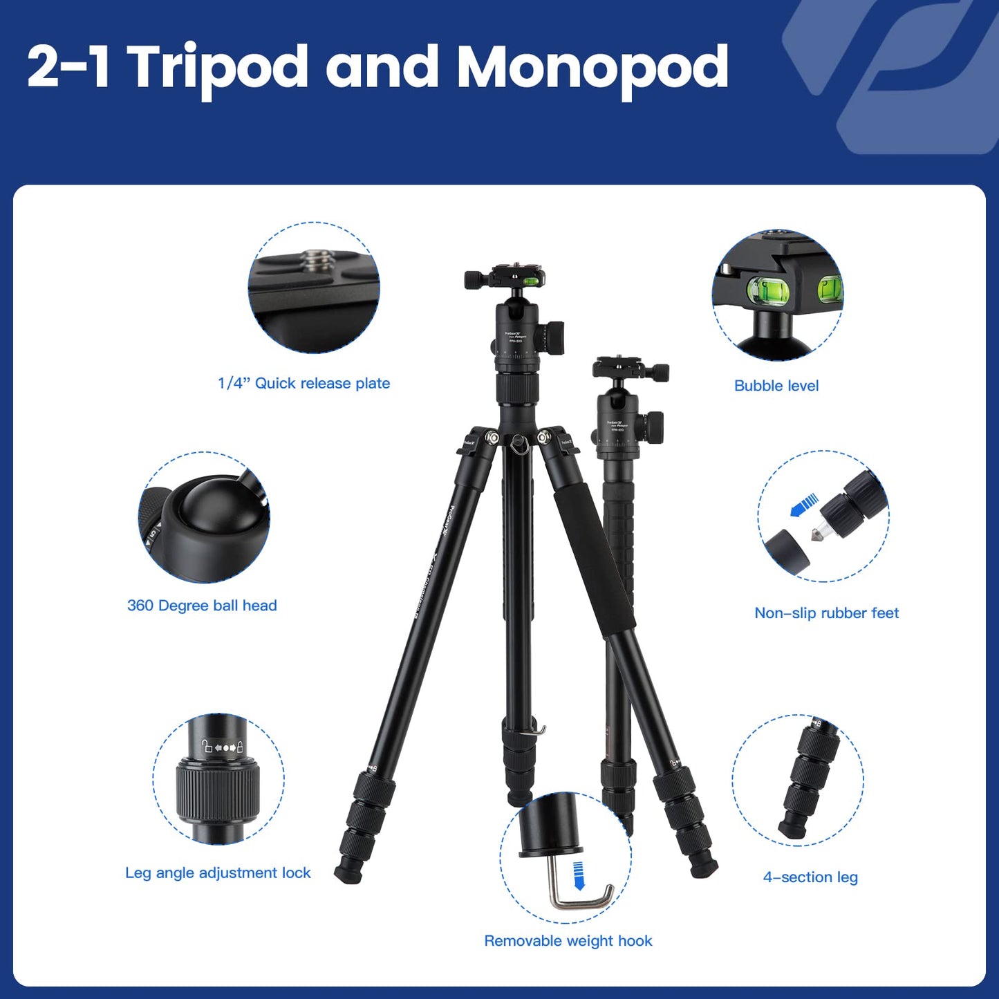 Fotopro 62" Aluminum Tripod, Ball Head - X - Go Chameleon(Grey) - Fotopro AMZ