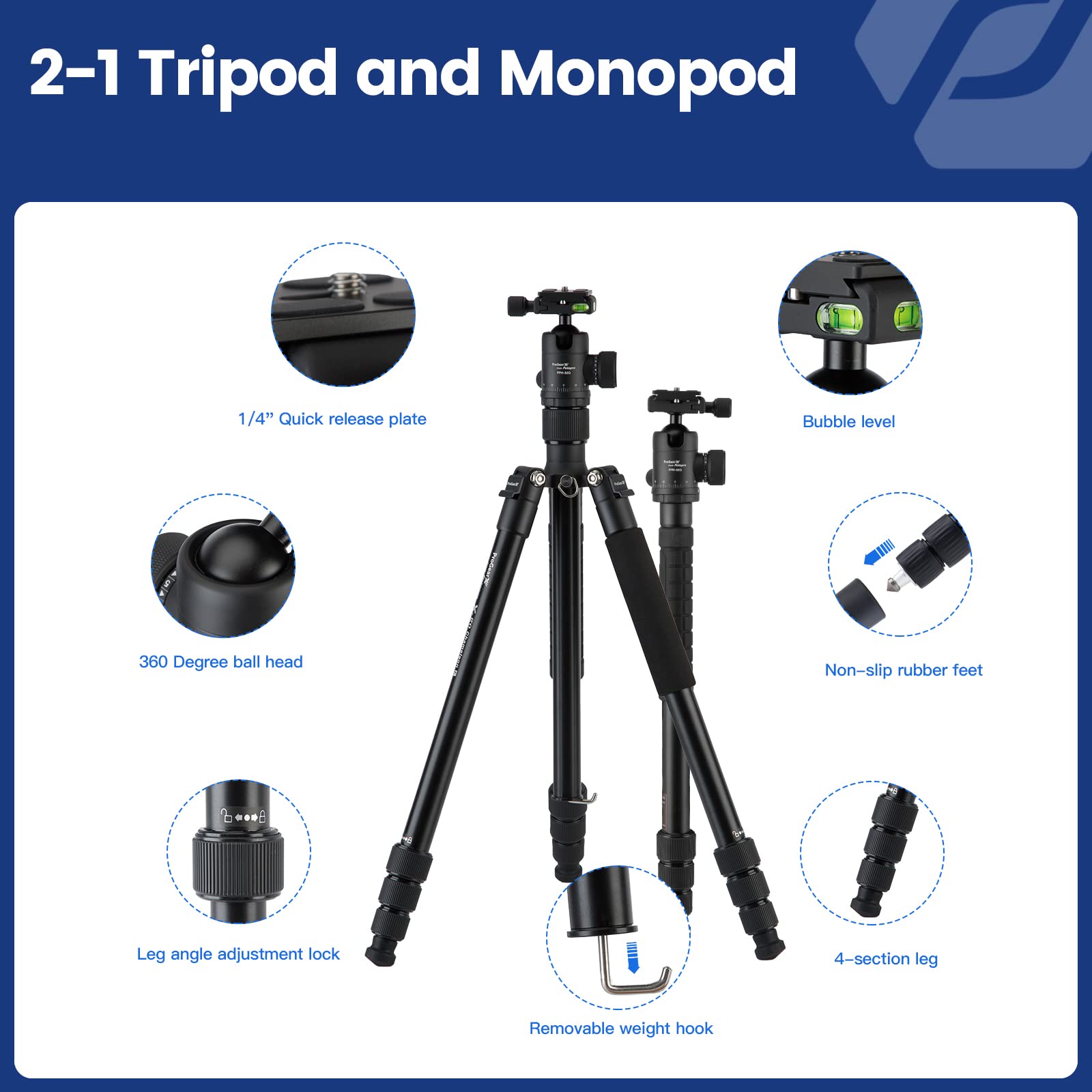 Fotopro 62" Aluminum Tripod, Ball Head - X - Go Chameleon(Grey) - Fotopro AMZ