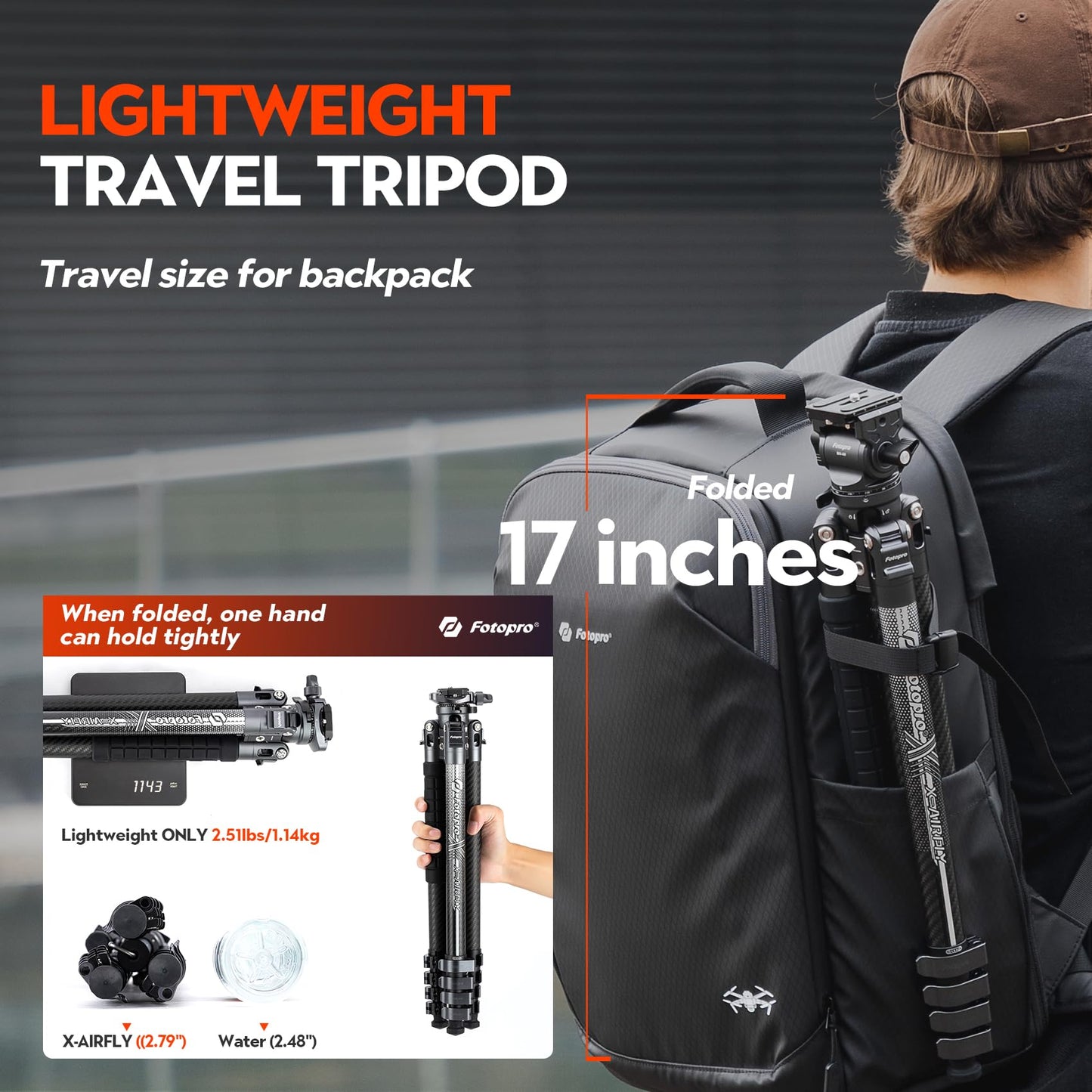 Fotopro 63'' Carbon Fiber Camera Tripod, Ball Head. X - Airfly Grey - Fotopro AMZ