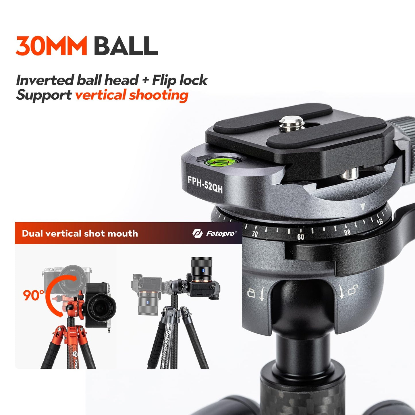 Fotopro 63'' Carbon Fiber Camera Tripod, Ball Head. X - Airfly Grey - Fotopro AMZ