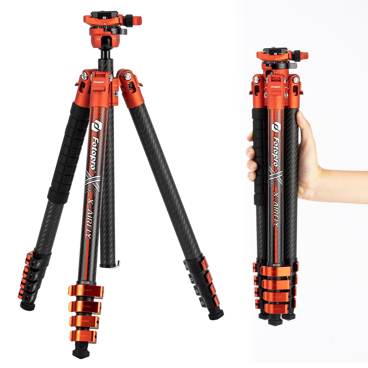 Fotopro 63'' Carbon Fiber Camera Tripod, Ball Head. X - Airfly Orange - Fotopro AMZ