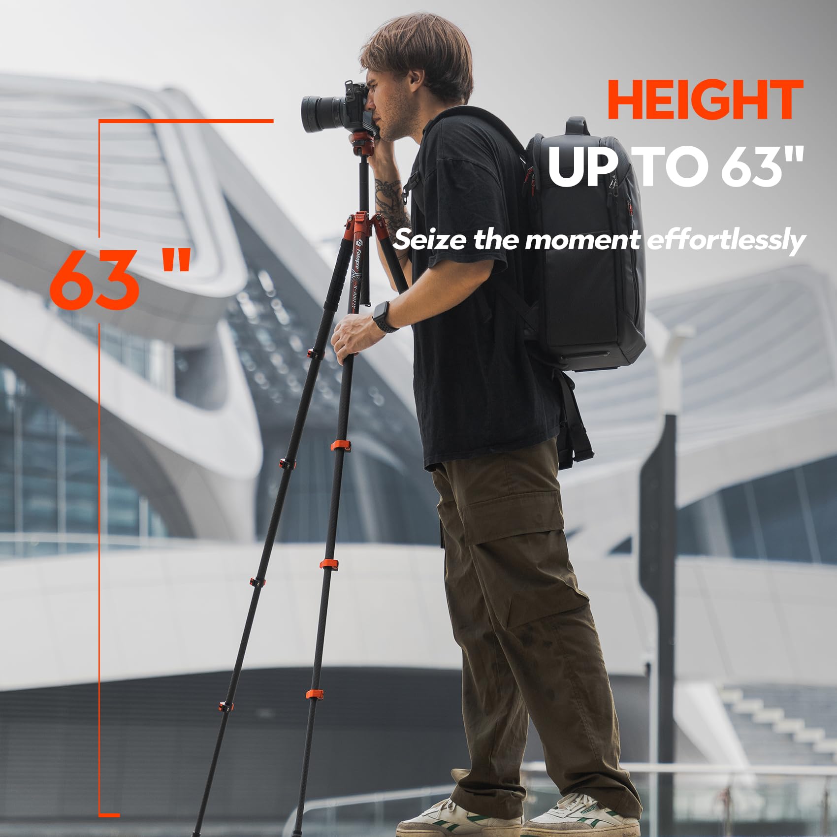 Fotopro 63'' Carbon Fiber Camera Tripod, Ball Head. X - Airfly Orange - Fotopro AMZ