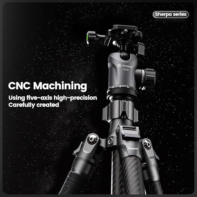 Fotopro 64" Carbon Fiber Tripod, 360° Ball Head, Quick Release Plate, Compatible with Canon Nikon Sony DSLR, Camcorder, Grey - Fotopro AMZ