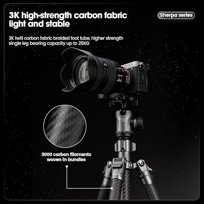 Fotopro 64" Carbon Fiber Tripod, 360° Ball Head, Quick Release Plate, Compatible with Canon Nikon Sony DSLR, Camcorder, Grey - Fotopro AMZ