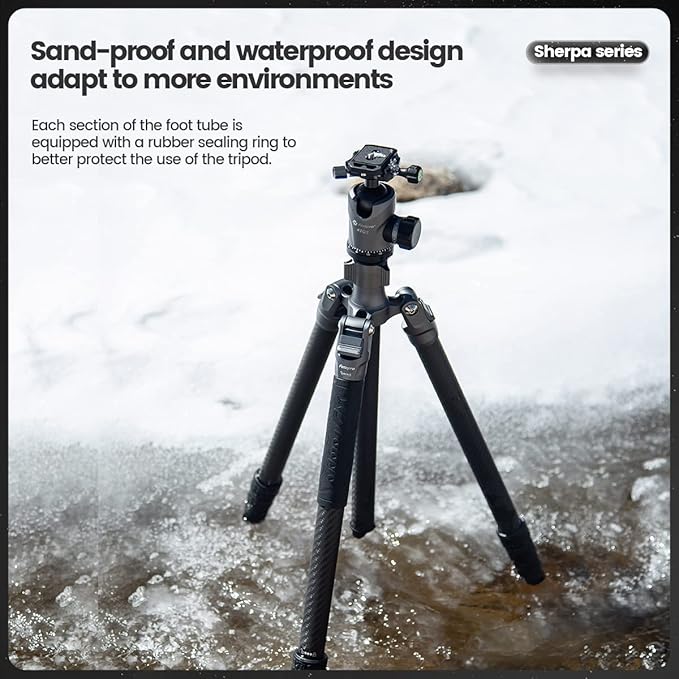 Fotopro 64" Carbon Fiber Tripod, 360° Ball Head, Quick Release Plate, Compatible with Canon Nikon Sony DSLR, Camcorder, Grey - Fotopro AMZ