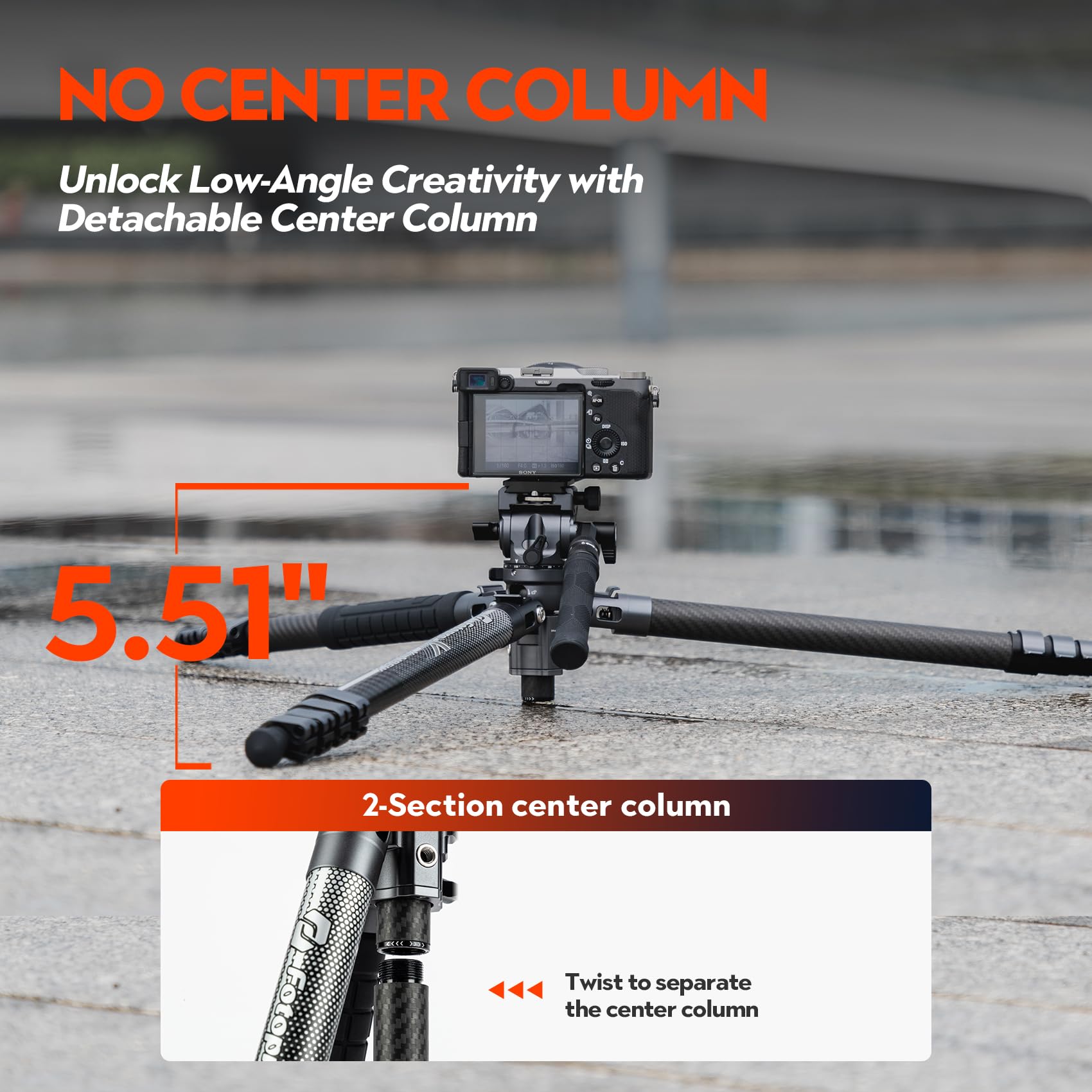 Fotopro 64.5'' Carbon Fiber Camera Tripod, Fluid Head. X - Airfly Video Grey - Fotopro AMZ