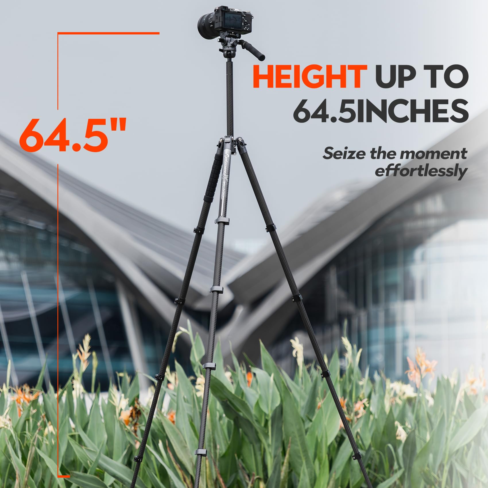 Fotopro 64.5'' Carbon Fiber Camera Tripod, Fluid Head. X - Airfly Video Grey - Fotopro AMZ