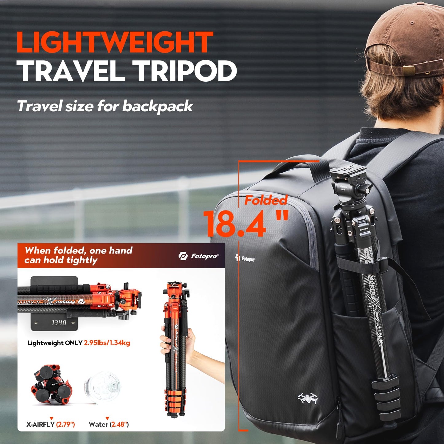 Fotopro 64.5'' Carbon Fiber Camera Tripod, Fluid Head. X - Airfly Video Orange - Fotopro AMZ