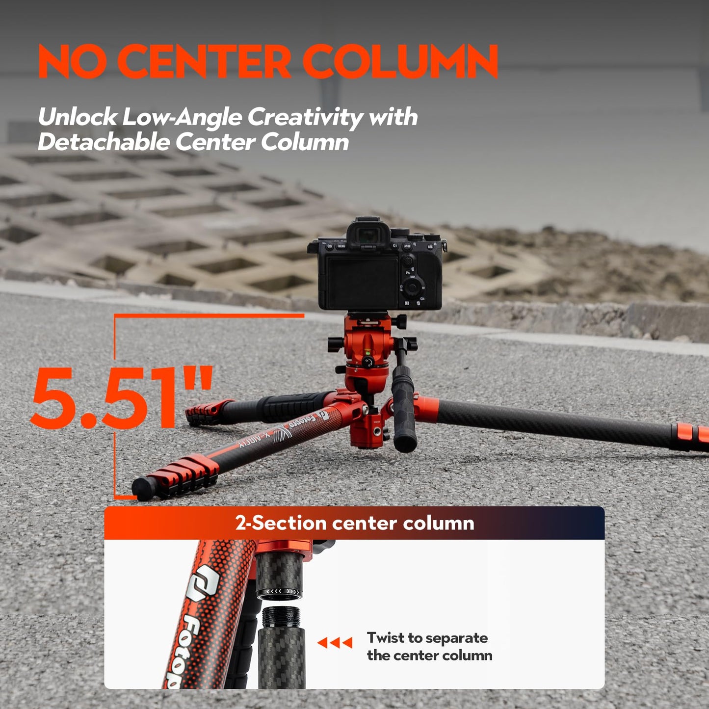 Fotopro 64.5'' Carbon Fiber Camera Tripod, Fluid Head. X - Airfly Video Orange - Fotopro AMZ