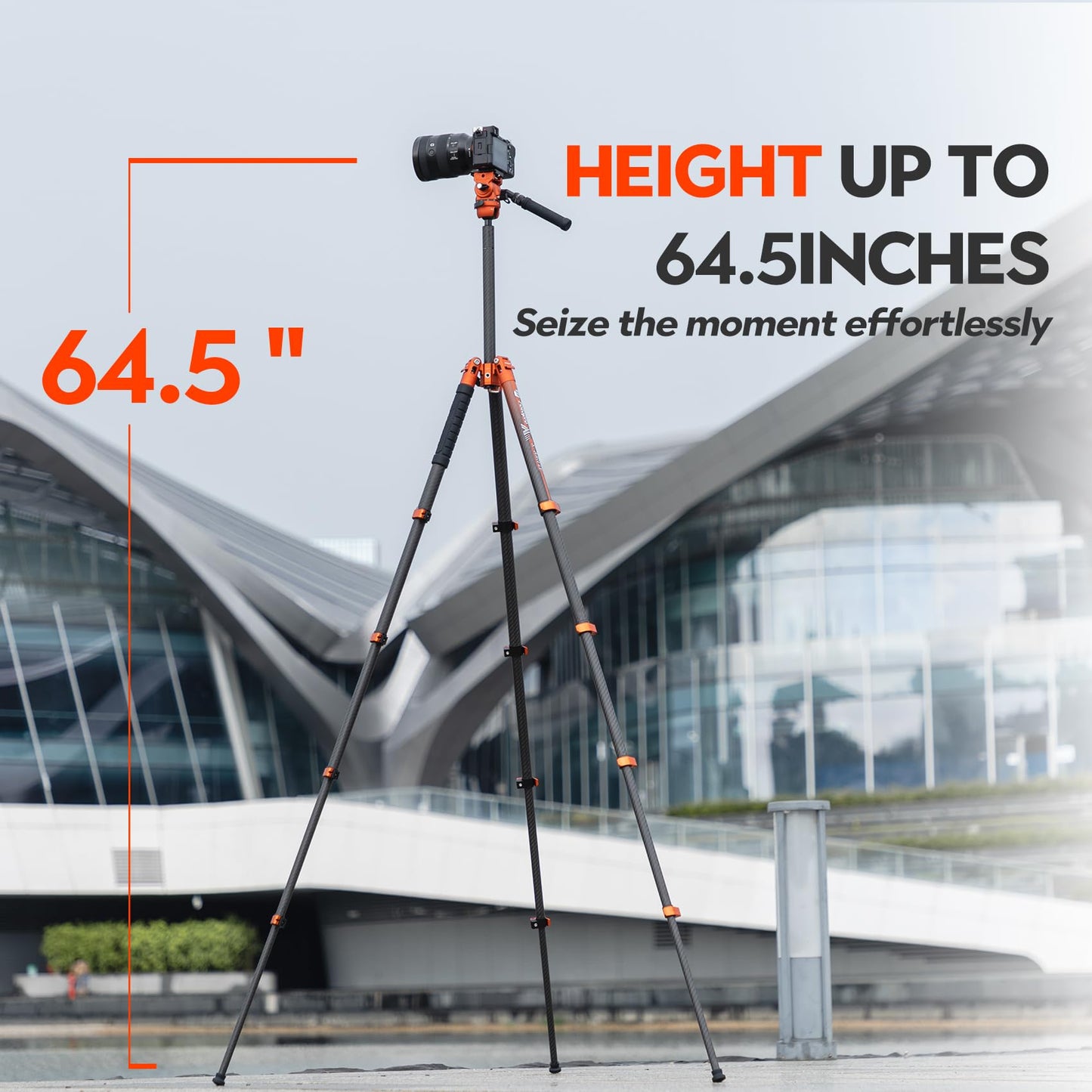 Fotopro 64.5'' Carbon Fiber Camera Tripod, Fluid Head. X - Airfly Video Orange - Fotopro AMZ