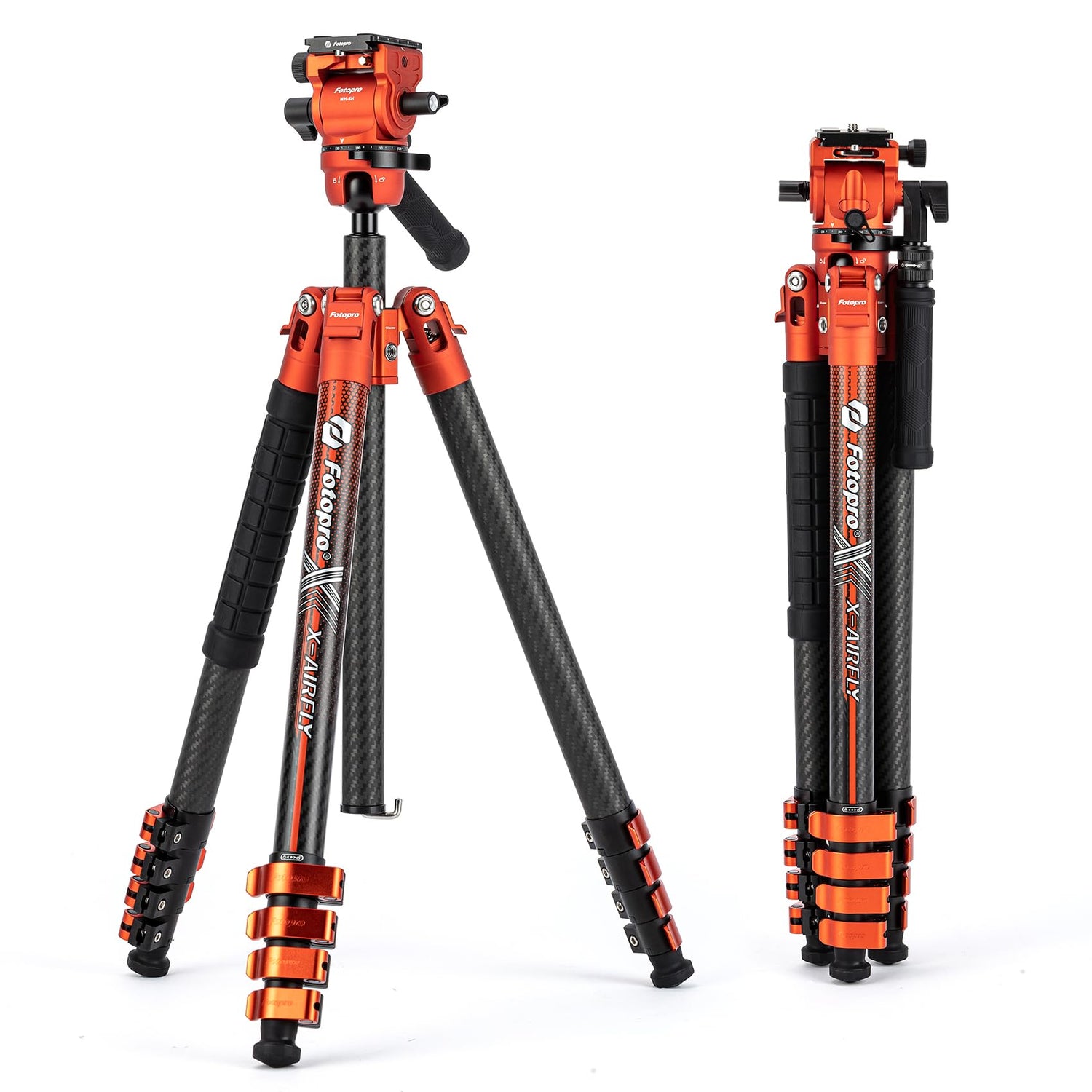 Fotopro 64.5'' Carbon Fiber Camera Tripod, Fluid Head. X - Airfly Video Orange - Fotopro AMZ