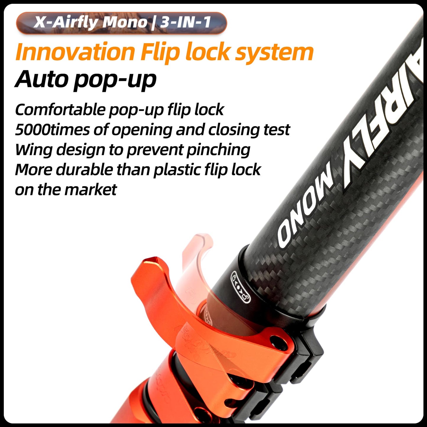 (搜索不到)Fotopro 73" 3 - in - 1 Carbon Fiber Monopod with Pedal, X - Airfly Monopod( Orange ) - Fotopro AMZ