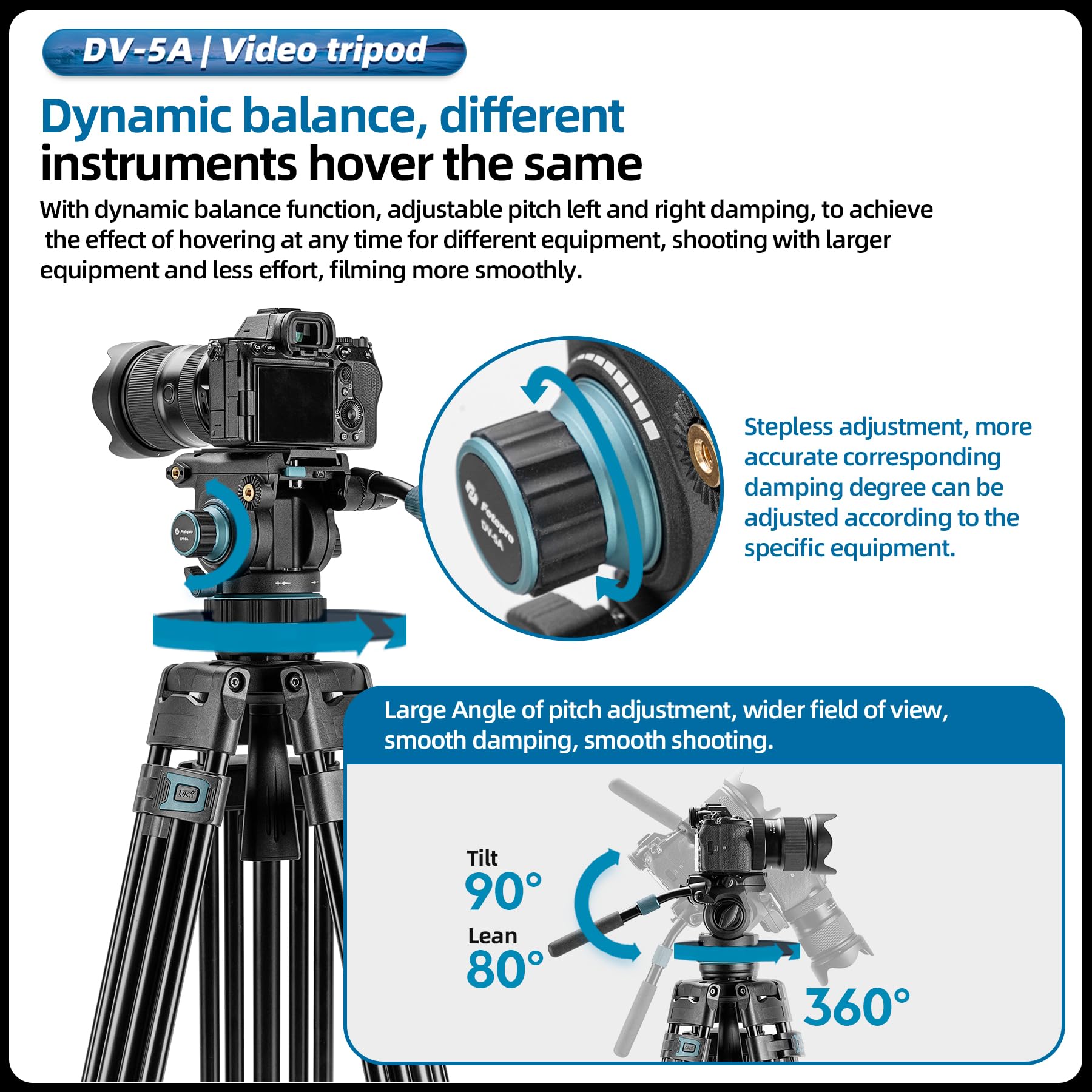 (搜索不到)Fotopro 76" Aluminum Fluid Head Video Tripod. DV - 5 - Fotopro AMZ