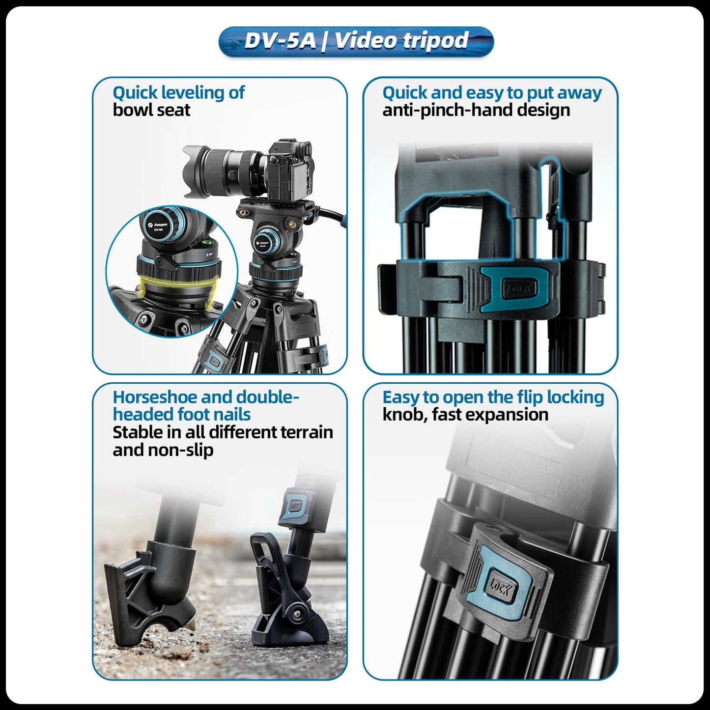 (搜索不到)Fotopro 76" Aluminum Fluid Head Video Tripod. DV - 5 - Fotopro AMZ