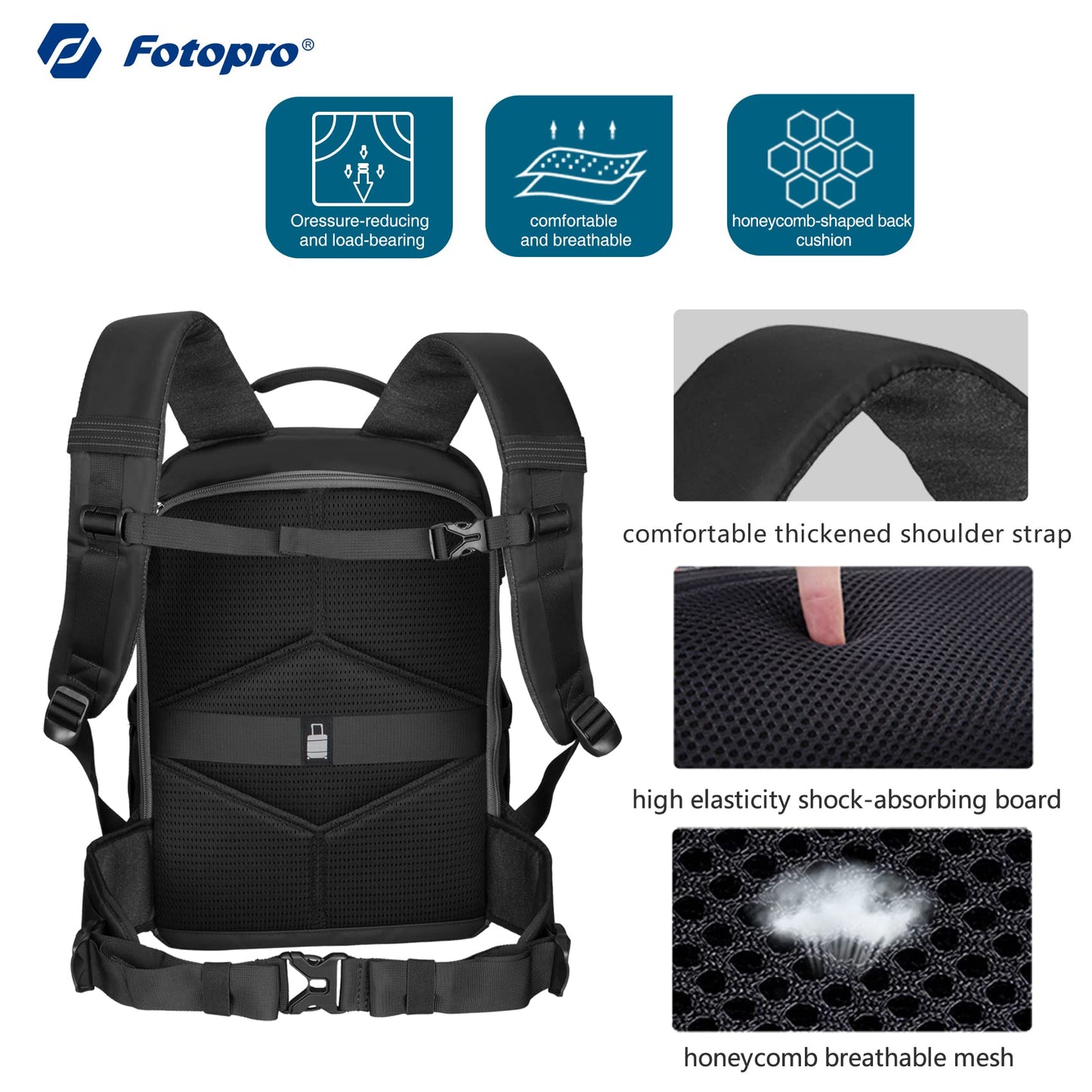 Fotopro Camera Backpack Bag for DSLR Waterproof Large Tactical Camera Backpapck Case with Ipad Compartment Compatible with Canon/Nikon/Sony/DJI Mavic Drone - Fotopro AMZ