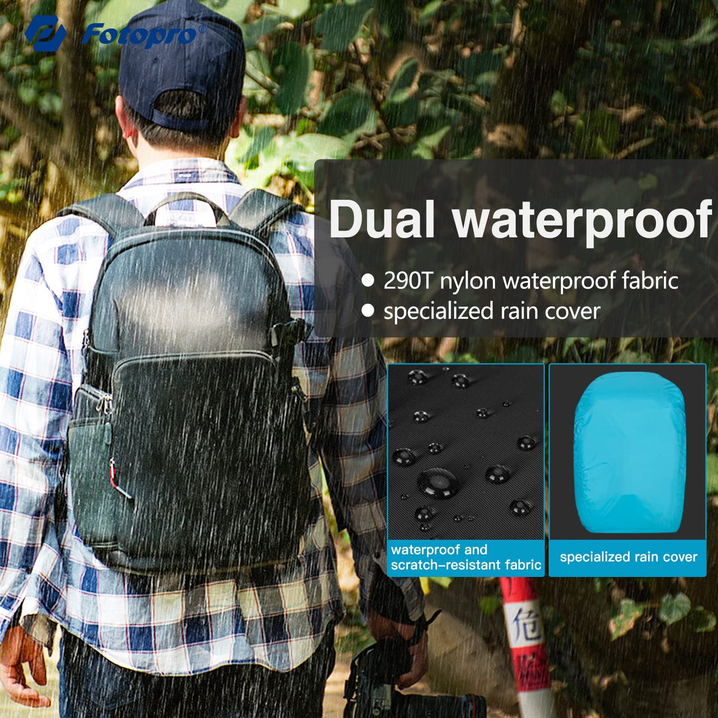 Fotopro Camera Backpack Bag for DSLR Waterproof Large Tactical Camera Backpapck Case with Ipad Compartment Compatible with Canon/Nikon/Sony/DJI Mavic Drone - Fotopro AMZ