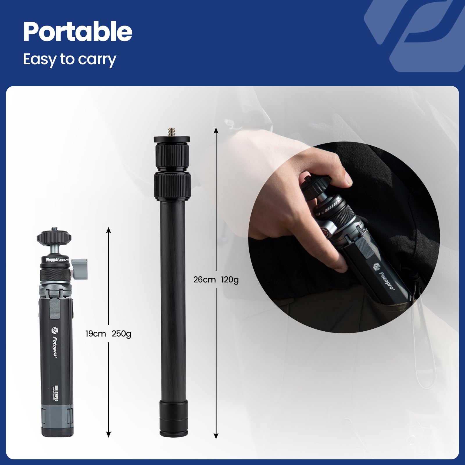Fotopro Mini Camera Tripod Kit, Extendable Small Desktop Tripod with Carbon Fiber 3 Section Center Cloum Ball Head Adapter for iPhone Max Height 35 inch, Load up to 3Kg 6.61 lb - Fotopro AMZ