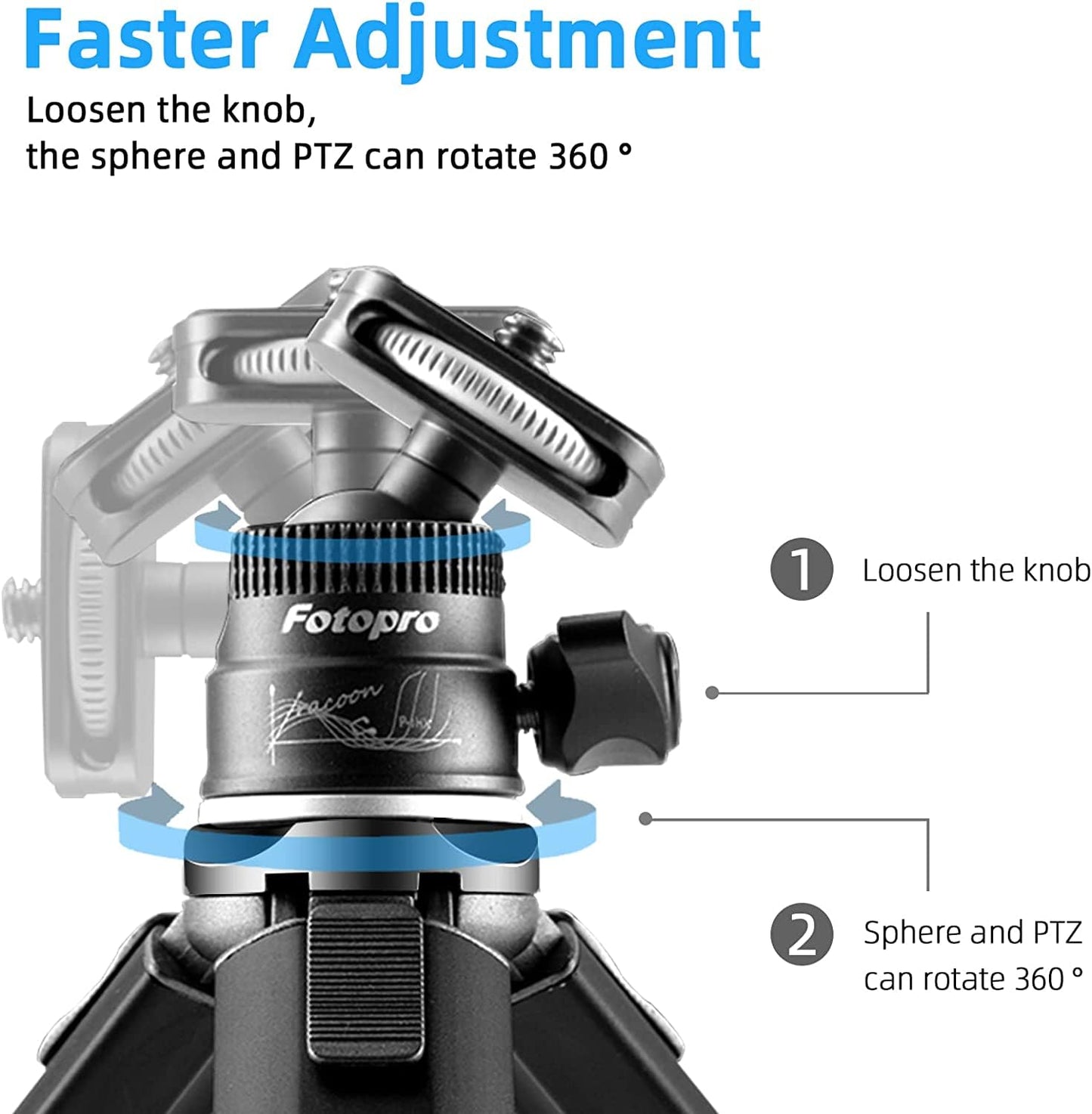 Fotopro Mini Camera Tripod Kit, Extendable Small Desktop Tripod with Carbon Fiber 3 Section Center Cloum Ball Head Adapter for iPhone Max Height 35 inch, Load up to 3Kg 6.61 lb - Fotopro AMZ