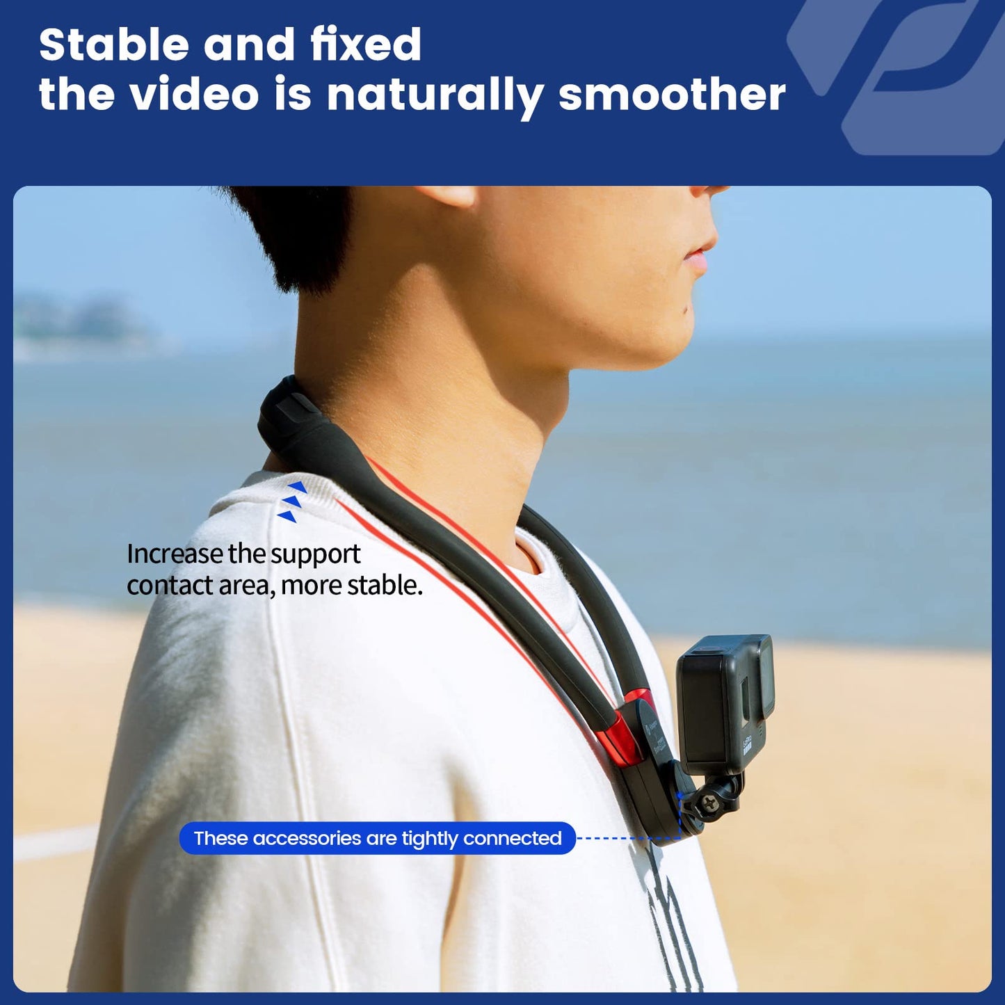Fotopro POV Neck Selfie Holder with Clip Vertical Mount Kit Flexible Silicone Neck Holder Mount for GoPro iPhone Insta Action Camera - Fotopro AMZ